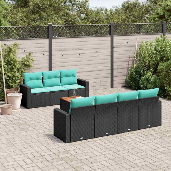 8 részes fekete polyrattan kerti ülőgarnitúra párnával