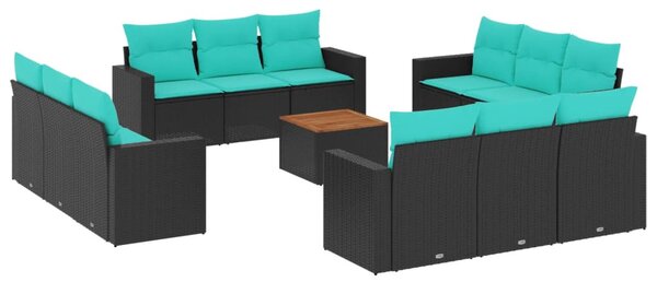 13 részes fekete polyrattan kerti ülőgarnitúra párnákkal