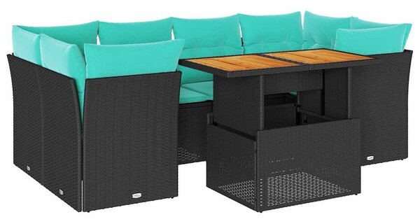 7 részes fekete polyrattan kerti ülőgarnitúra párnával