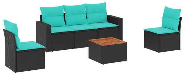 6 részes fekete polyrattan kerti ülőgarnitúra párnával