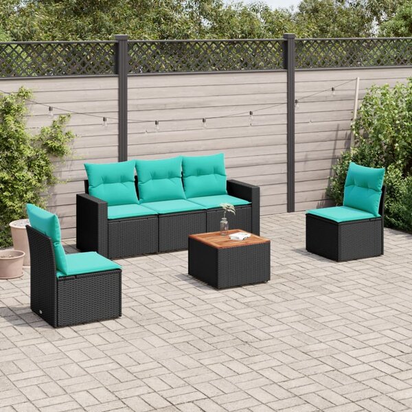 6 részes fekete polyrattan kerti ülőgarnitúra párnával