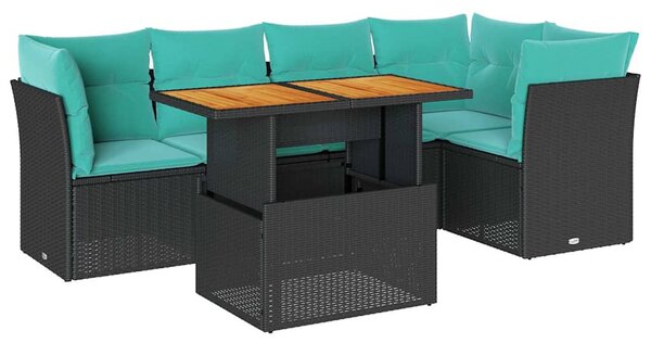 6 részes fekete polyrattan kerti ülőgarnitúra párnákkal