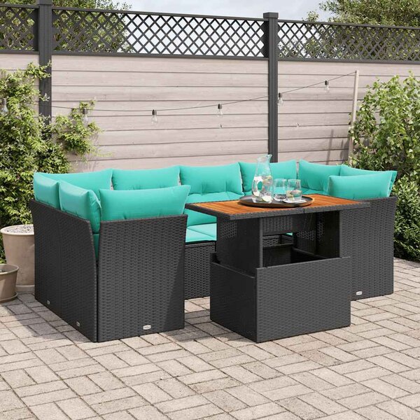 7 részes fekete polyrattan kerti ülőgarnitúra párnával