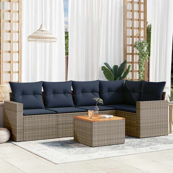 6 részes szürke polyrattan kerti ülőgarnitúra párnával