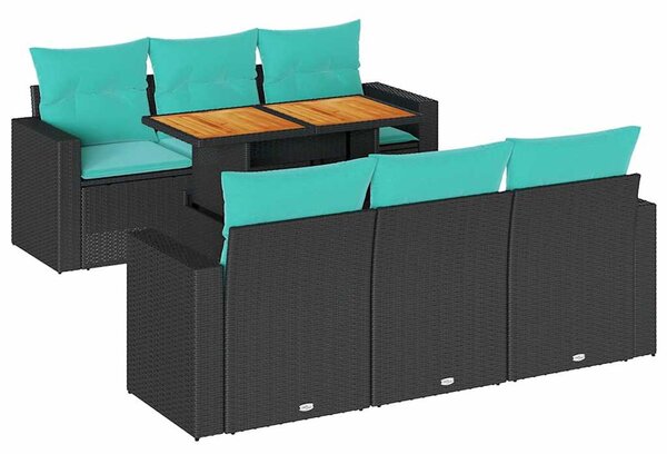 7 részes fekete polyrattan kerti ülőgarnitúra párnával