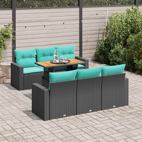 7 részes fekete polyrattan kerti ülőgarnitúra párnával