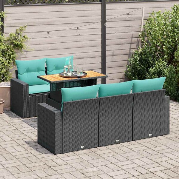 6 részes fekete polyrattan kerti ülőgarnitúra párnákkal