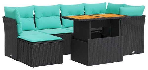 7 részes fekete polyrattan kerti ülőgarnitúra párnával