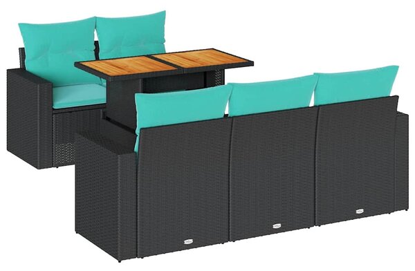 6 részes fekete polyrattan kerti ülőgarnitúra párnákkal