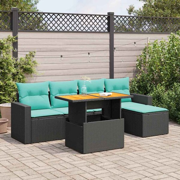 6 részes fekete polyrattan kerti ülőgarnitúra párnákkal