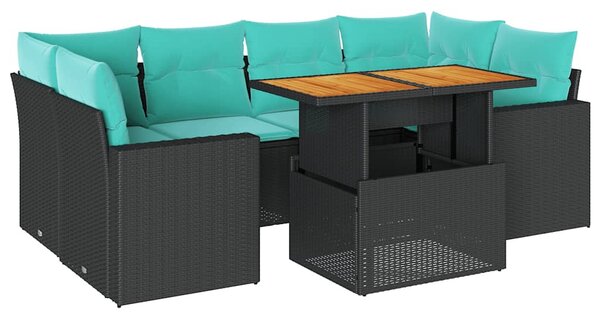 7 részes fekete polyrattan kerti ülőgarnitúra párnával