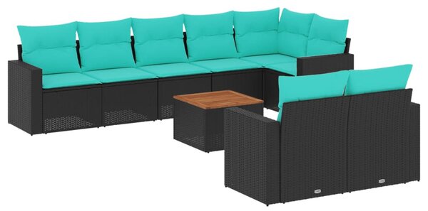 9 részes fekete polyrattan kerti ülőgarnitúra párnával