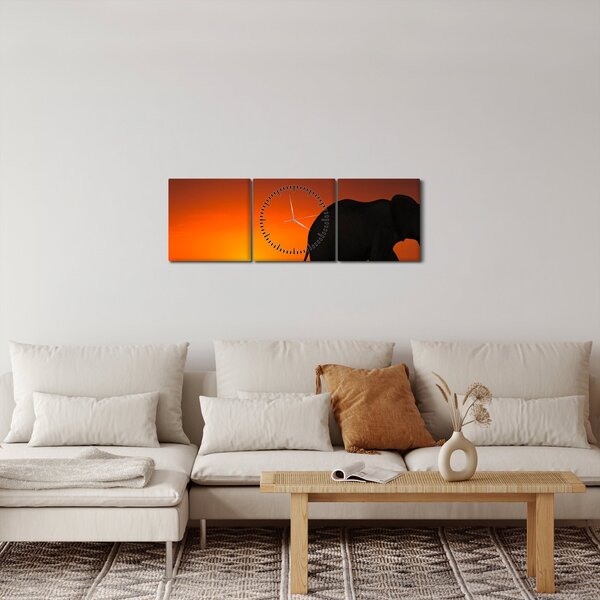 Elefánt képe naplementekor (órával) (90x30 cm)