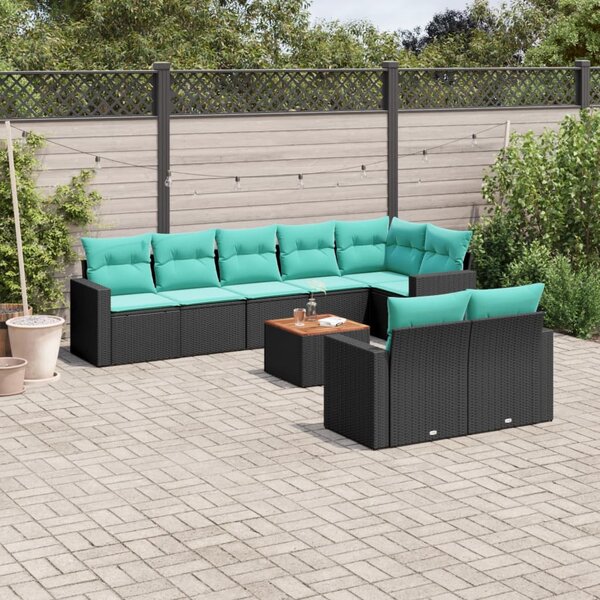 9 részes fekete polyrattan kerti ülőgarnitúra párnával