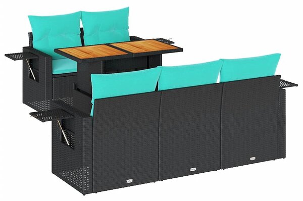 6 részes fekete polyrattan kerti ülőgarnitúra párnákkal