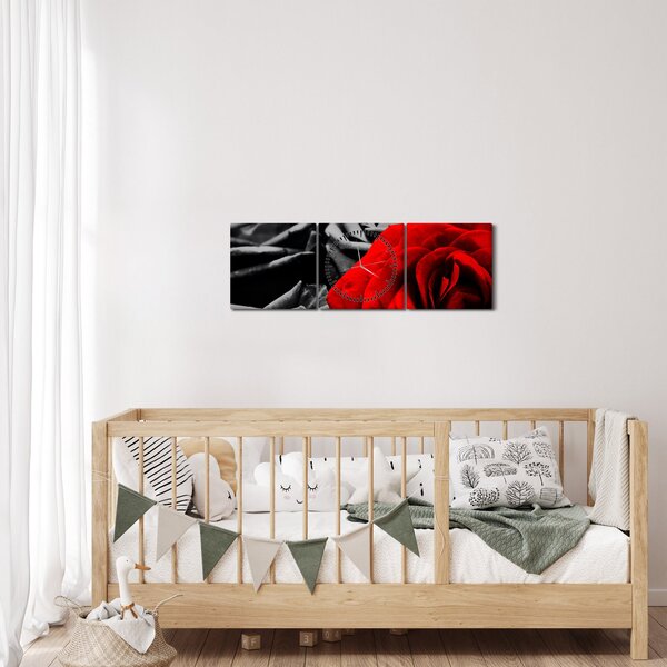 Kép - Rózsa virágok (órával) (90x30 cm)
