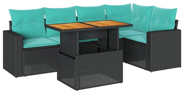 6 részes fekete polyrattan kerti ülőgarnitúra párnákkal