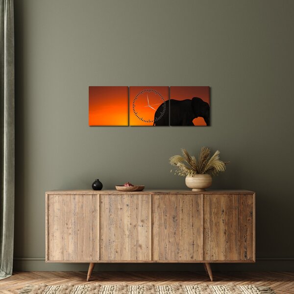 Elefánt képe naplementekor (órával) (90x30 cm)