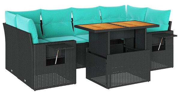 7 részes fekete polyrattan kerti ülőgarnitúra párnával