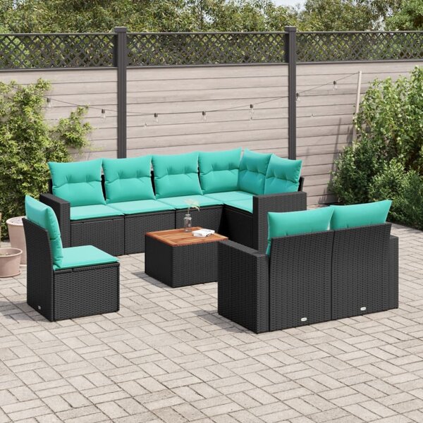 9 részes fekete polyrattan kerti ülőgarnitúra párnával