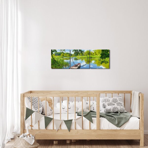 Egy nyári folyó képe hajóval (órával) (90x30 cm)