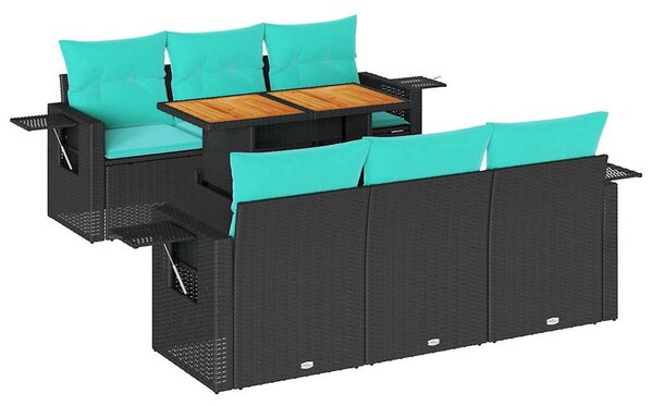 7 részes fekete polyrattan kerti ülőgarnitúra párnával