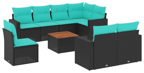 9 részes fekete polyrattan kerti ülőgarnitúra párnával