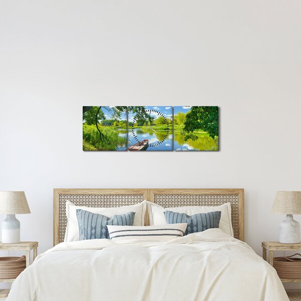 Egy nyári folyó képe hajóval (órával) (90x30 cm)
