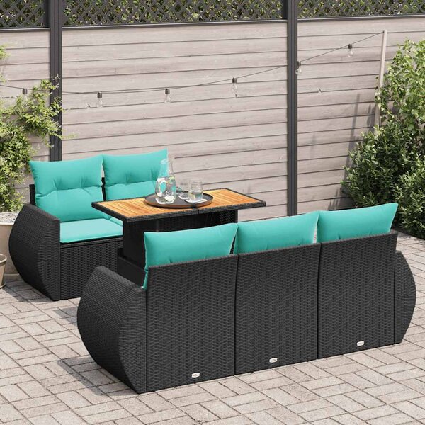 6 részes fekete polyrattan kerti ülőgarnitúra párnákkal