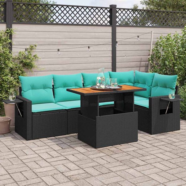 6 részes fekete polyrattan kerti ülőgarnitúra párnákkal