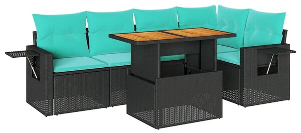 6 részes fekete polyrattan kerti ülőgarnitúra párnákkal