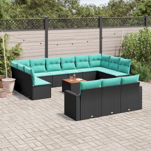 14 részes fekete polyrattan kerti ülőgarnitúra párnákkal