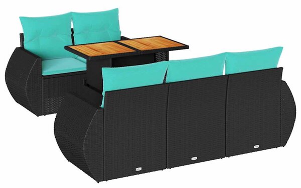 6 részes fekete polyrattan kerti ülőgarnitúra párnákkal