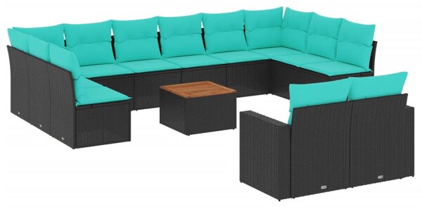 13 részes fekete polyrattan kerti ülőgarnitúra párnákkal