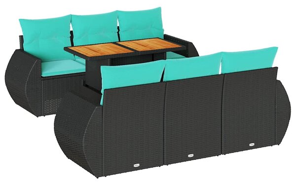 7 részes fekete polyrattan kerti ülőgarnitúra párnával