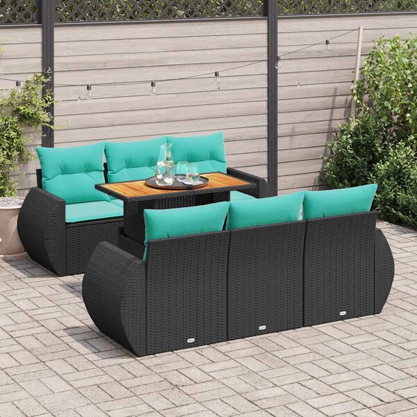 7 részes fekete polyrattan kerti ülőgarnitúra párnával