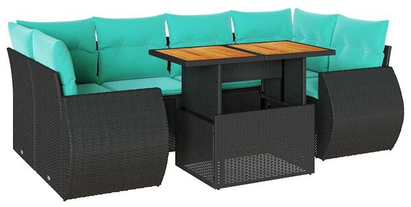7 részes fekete polyrattan kerti ülőgarnitúra párnával
