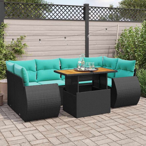 7 részes fekete polyrattan kerti ülőgarnitúra párnával