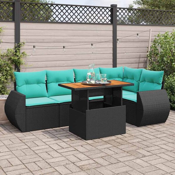 6 részes fekete polyrattan kerti ülőgarnitúra párnákkal