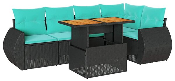 6 részes fekete polyrattan kerti ülőgarnitúra párnákkal