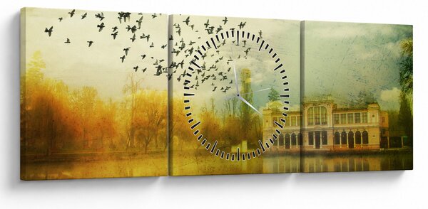 A festett táj képe lakóhelyel (órával) (90x30 cm)