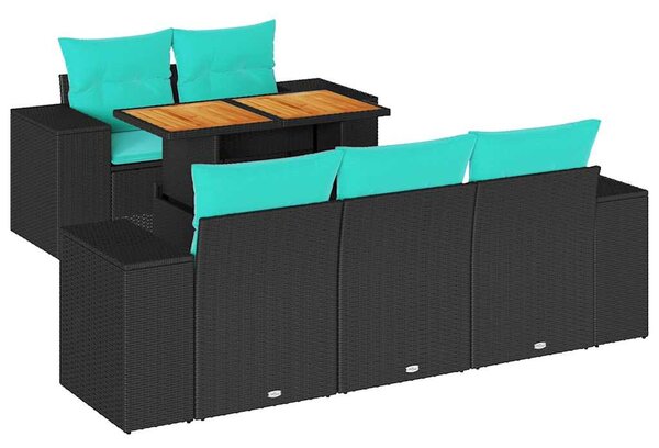 6 részes fekete polyrattan kerti ülőgarnitúra párnákkal