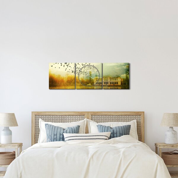 A festett táj képe lakóhelyel (órával) (90x30 cm)