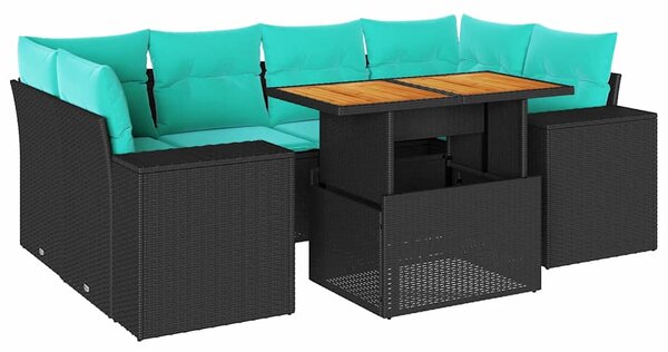 7 részes fekete polyrattan kerti ülőgarnitúra párnával