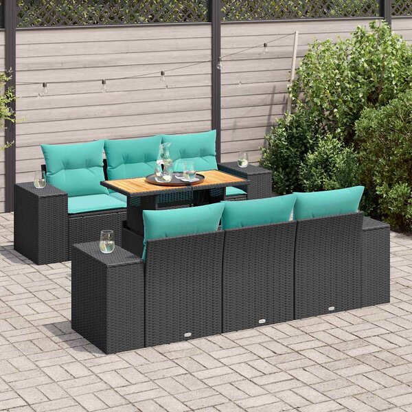 7 részes fekete polyrattan kerti ülőgarnitúra párnával