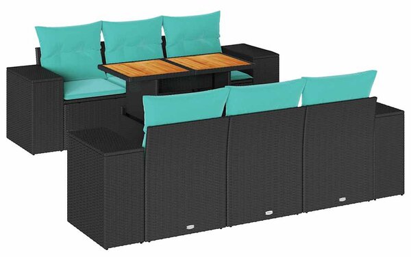 7 részes fekete polyrattan kerti ülőgarnitúra párnával