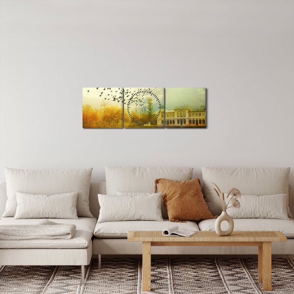 A festett táj képe lakóhelyel (órával) (90x30 cm)