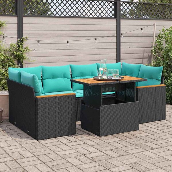 7 részes fekete polyrattan kerti ülőgarnitúra párnával