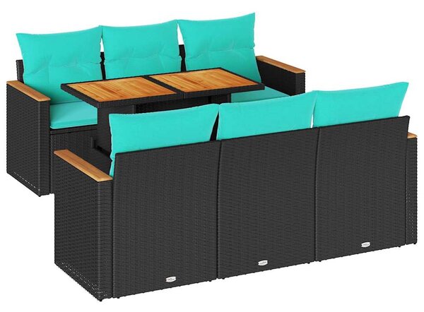 7 részes fekete polyrattan kerti ülőgarnitúra párnával