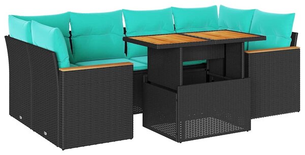 7 részes fekete polyrattan kerti ülőgarnitúra párnával